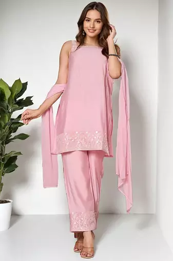 Embroidered regular kurta with trousers & with dupatta