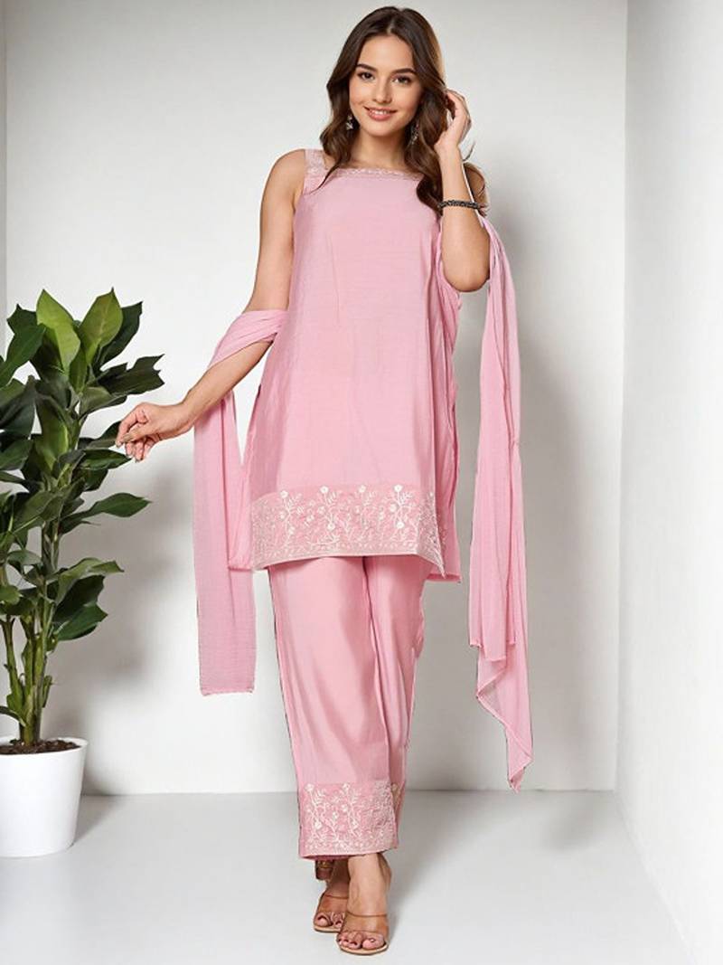 Embroidered regular kurta with trousers & with dupatta