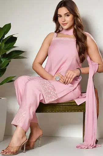 Embroidered regular kurta with trousers & with dupatta