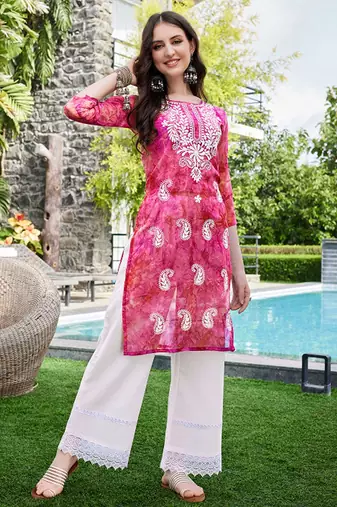 Floral embroidered chikankari georgette straigth kurta