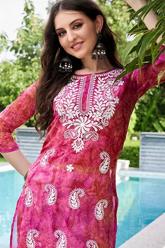 Floral embroidered chikankari georgette straigth kurta