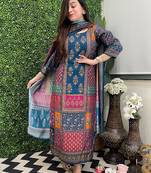 Floral printed round neck straight kurta with trousers & dupatta