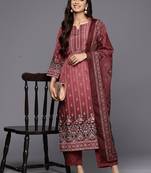 Floral printed notch-neck kurta with trousers and dupatta