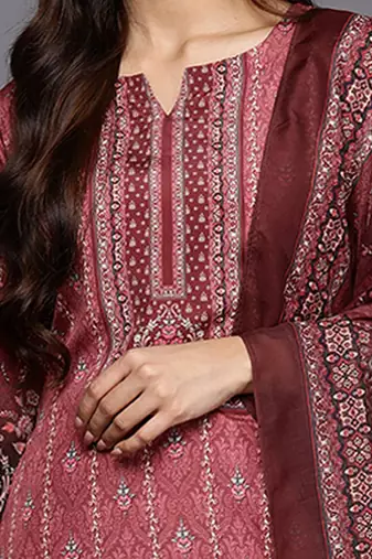 Floral printed notch-neck kurta with trousers and dupatta