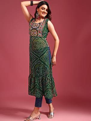 Bandhani printed regular georgette a-line kurta 1