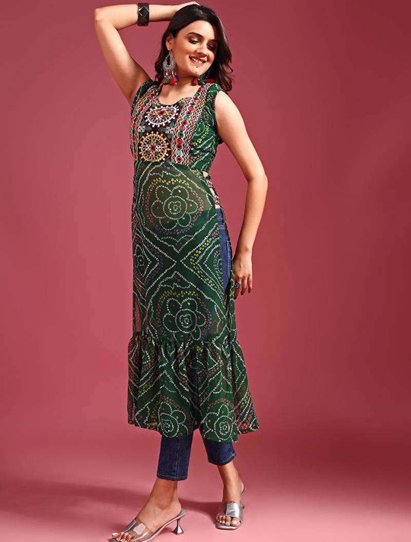Bandhani printed regular georgette a-line kurta