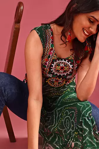 Bandhani printed regular georgette a-line kurta