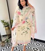 Floral printed thread work kurta with trouser & dupatta