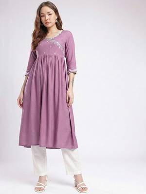 Embroidered gathered a-line kurta 1