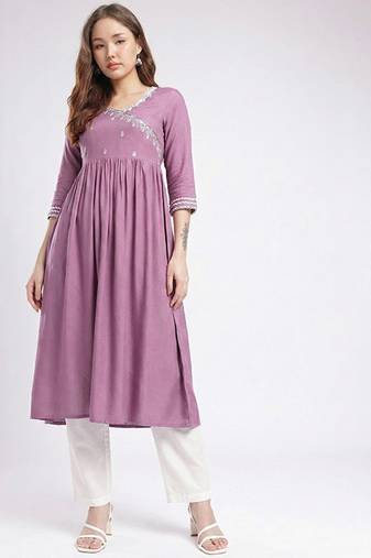 Embroidered gathered a-line kurta