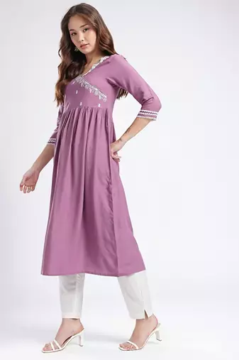 Embroidered gathered a-line kurta