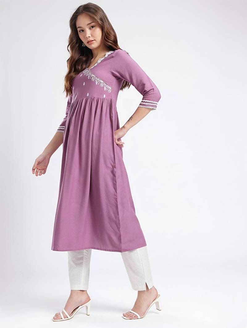 Embroidered gathered a-line kurta