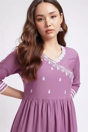 Embroidered gathered a-line kurta