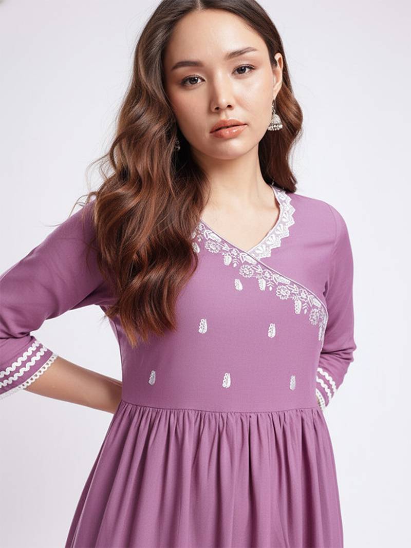 Embroidered gathered a-line kurta