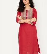 Geometric yoke design thread work cotton straight kurta