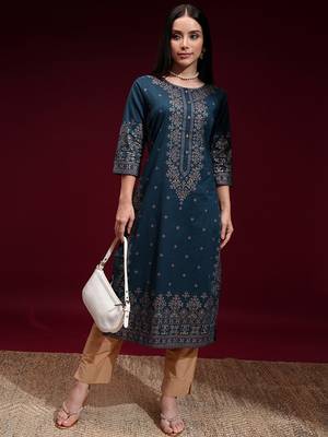 Navy blue printed a-line kurta 1
