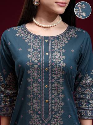 Navy blue printed a-line kurta 2