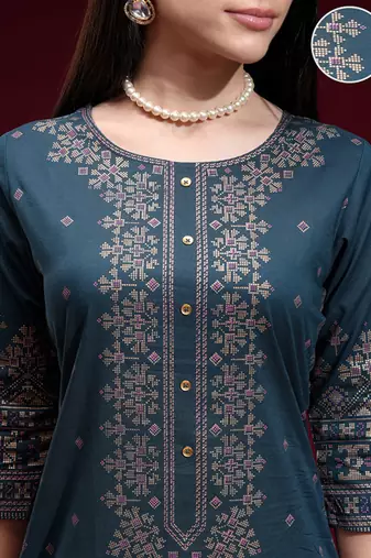Navy blue printed a-line kurta