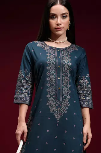 Navy blue printed a-line kurta
