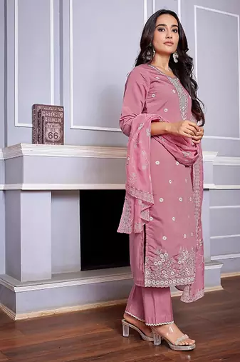 Ethnic motifs embroidered sequinned kurta with trouser & dupatta