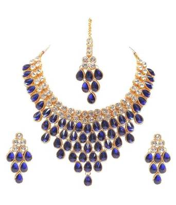 royal blue metal necklace set with gold plated design 2