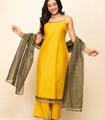 Ethnic motifs printed shoulder straps zari straight kurta with palazzos & dupatta