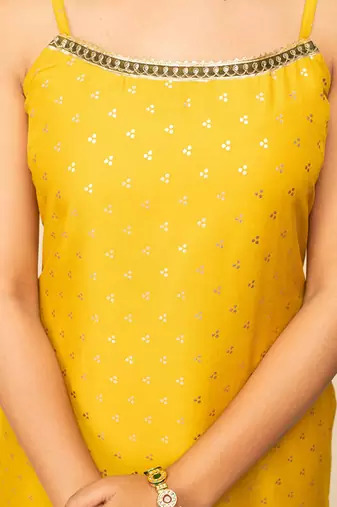 Ethnic motifs printed shoulder straps zari straight kurta with palazzos & dupatta