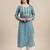 Blue jaipuri floral print pure cotton lace detailed kurta