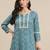 Blue jaipuri floral print pure cotton lace detailed kurta