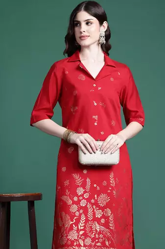 Ethnic printed cuban collar straight kurta