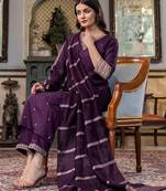 Ethnic motifs embroidered regular kurta with trousers & with dupatta