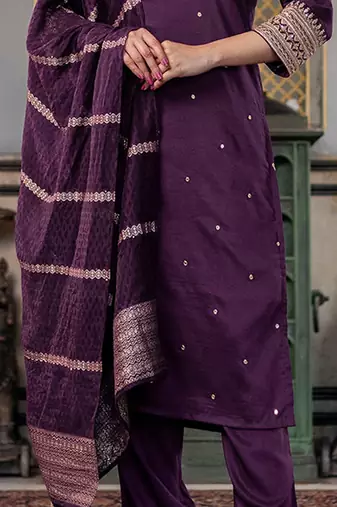 Ethnic motifs embroidered regular kurta with trousers & with dupatta