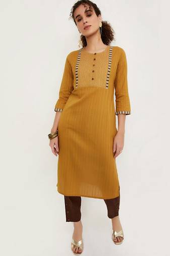 Striped thread work straight kurta