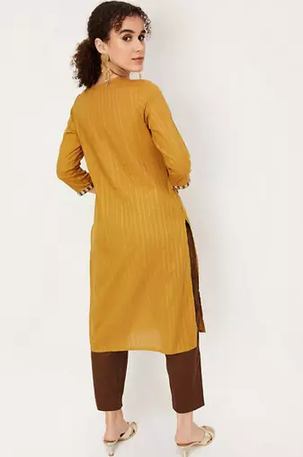 Striped thread work straight kurta