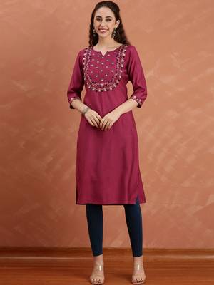 Floral embroidered flared sleeves thread work kurta 1