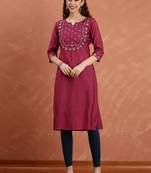 Floral embroidered flared sleeves thread work kurta