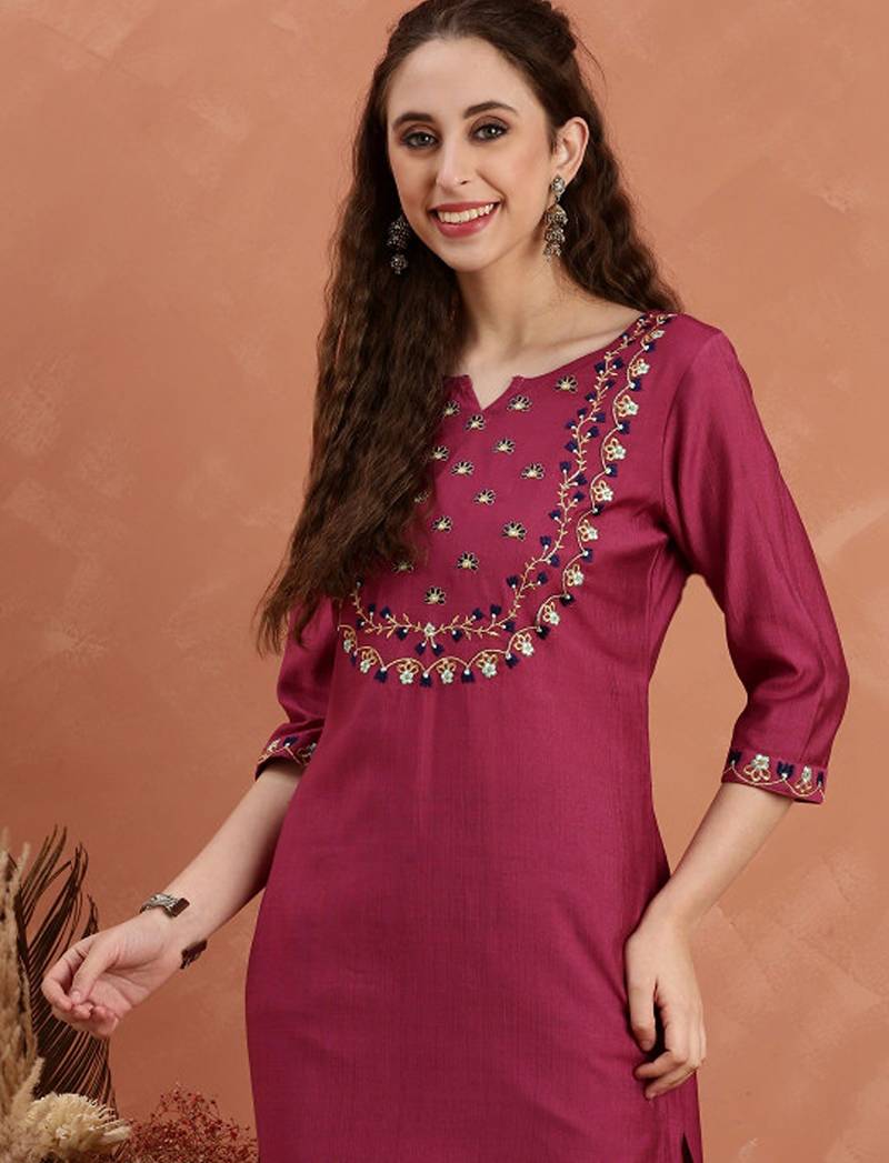 Floral embroidered flared sleeves thread work kurta