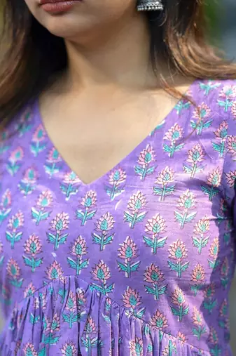Floral printed pleated kurta with trousers & dupatta