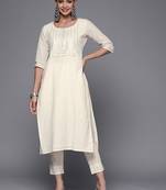 Off white yoke design mirror work kurta