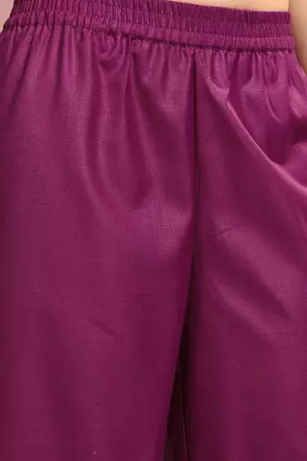 Magenta & yellow ethnic motifs printed straight kurta & palazzos with dupatta