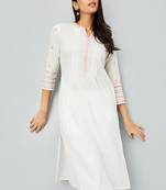 Floral mandarin collar three-quarter sleeves thread work cotton kurta