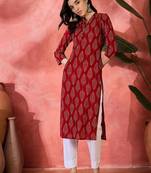 Ethnic motifs printed mandarin collar pure cotton straight kurta