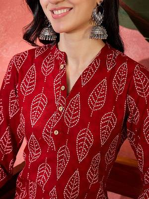 Ethnic motifs printed mandarin collar pure cotton straight kurta 2