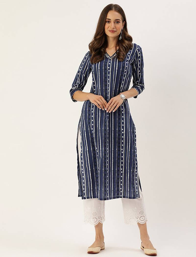 Blue & white printed republic day republic day kurta