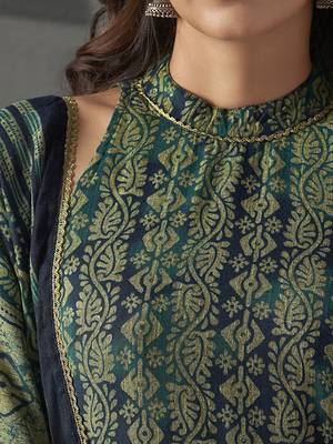 Blue floral printed halter neck straight kurta with trousers & dupatta 2