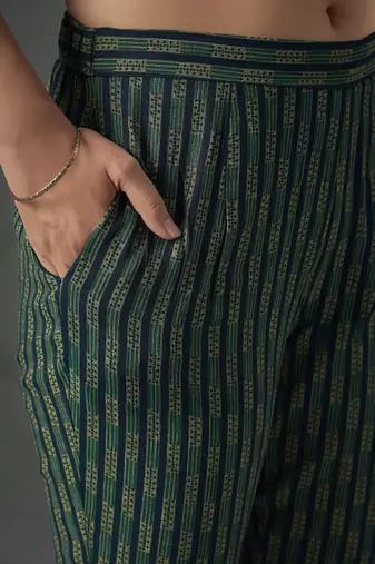 Blue floral printed halter neck straight kurta with trousers & dupatta