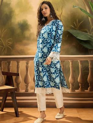 Floral printed 100% cotton straight kurta 2