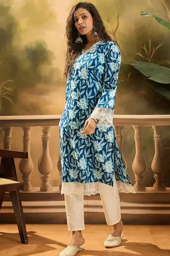 Floral printed 100% cotton straight kurta