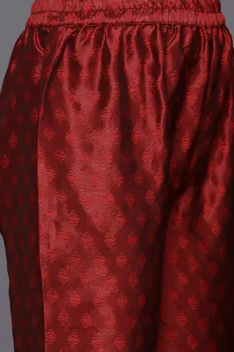 Maroon zari work textured kurta with trouser and printed dupatta