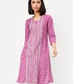 Ethnic motifs woven design pleated v-neck straight kurta